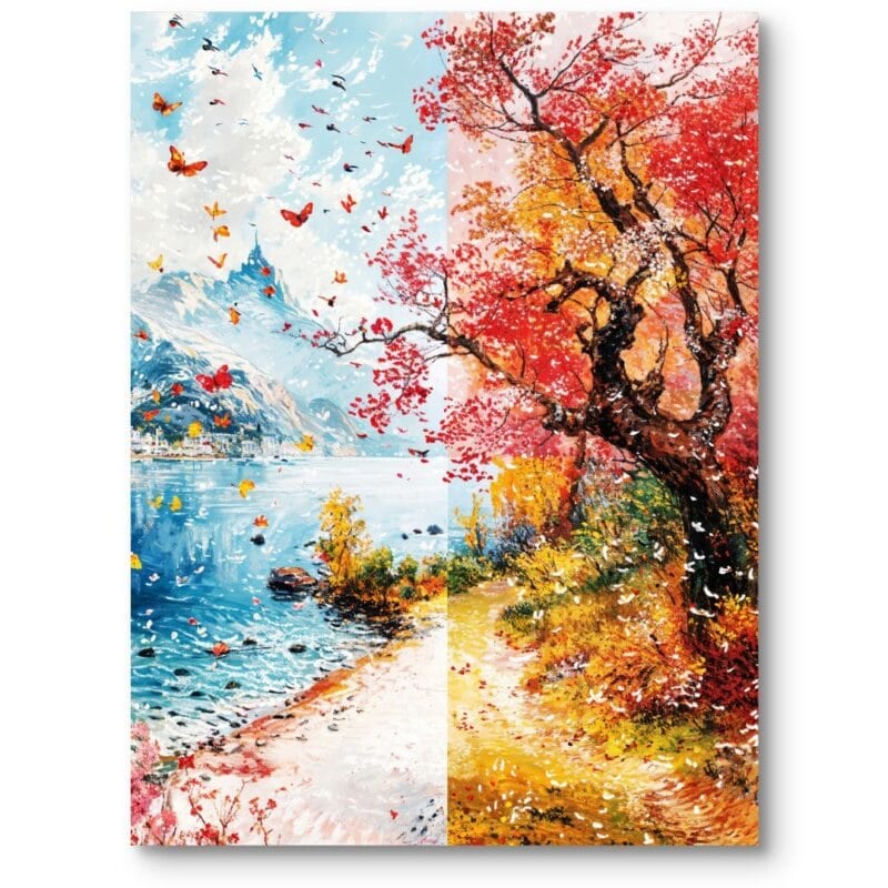 Obraz do salonu krajobraz cztery pory roku impresjonistyczny niebiesko-czerwony