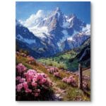 Obraz do salonu krajobraz górski z kwiatami realistyczny niebiesko-zielony Obraz do salonu krajobraz górski z kwiatami realistyczny niebiesko-zielony