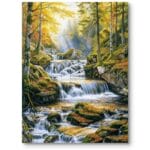 Obraz do salonu krajobraz jesienny wodospad las realistyczny zielono-żółty Obraz do salonu krajobraz jesienny wodospad las realistyczny zielono-żółty