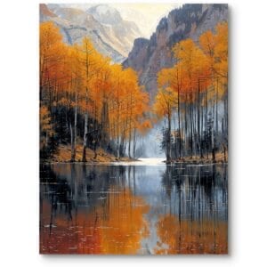 Obraz do salonu krajobraz jezioro jesień pomarańczowo-niebieski klasyczny styl