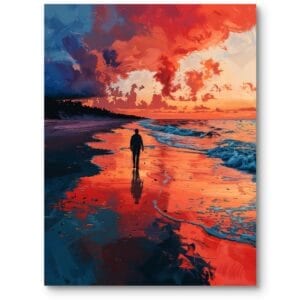 Obraz do salonu krajobraz plaża zachód słońca impresjonizm czerwono-niebieski