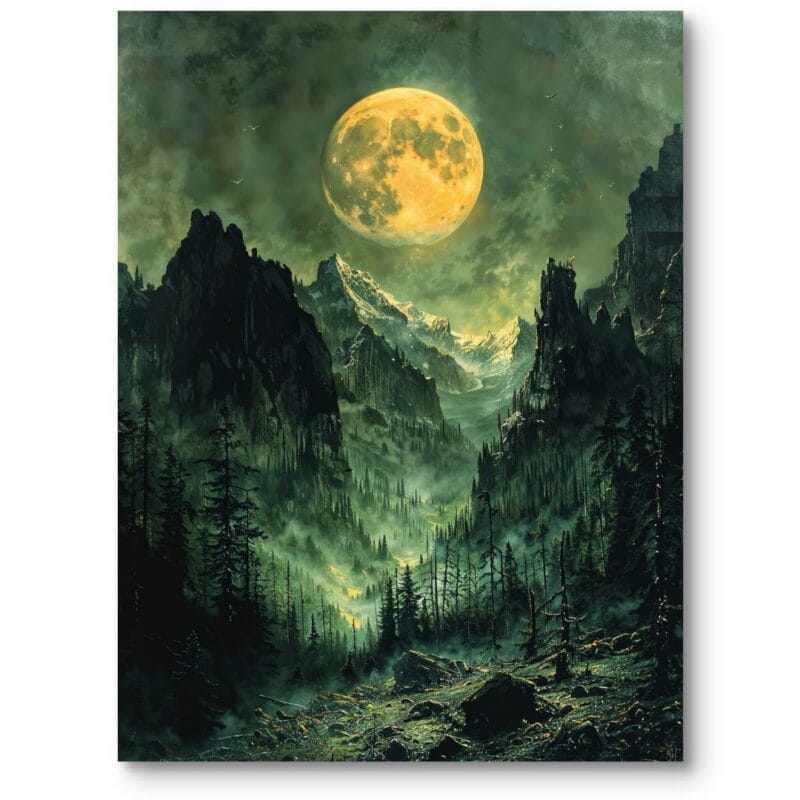 Obraz do salonu krajobraz tajemniczy księżyc fantasy zielono-żółty Obraz do salonu krajobraz tajemniczy księżyc fantasy zielono-żółty