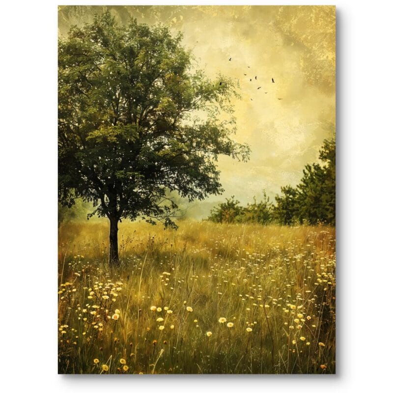 Obraz do salonu krajobraz z drzewem impresjonizm zielono-żółty klasyczny styl
