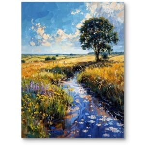 Obraz do salonu krajobrazy pejzaże i widoki drzewa impresjonistyczny zielono-niebieski