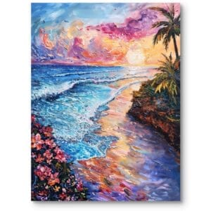 Obraz do salonu krajobrazy pejzaże i widoki plaża zachód słońca boho eklektyczny pomarańczowo-niebieski