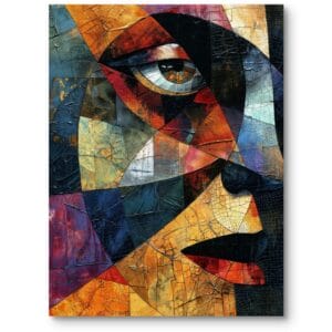 Obraz do salonu kubistyczna twarz abstrakcja pomarańczowo-niebieski
