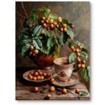 Obraz do salonu kuchni martwa natura kawa porcelanowa filiżanka realistyczny zielono-brązowy