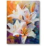 Obraz do salonu lilie w blasku pomarańczowo-niebieski nowoczesny
