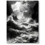 Obraz do salonu lub gabinetu realistyczny morska burza czarno-biały