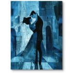 Obraz do salonu ludzie romantyczne zakochani uliczka kubizm niebiesko-czarny