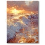 Obraz do salonu morze zachód słońca impresjonizm pomarańczowo-błękitny do nowoczesnego wnętrza