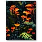 Obraz do salonu natura grzyby fantastyczny las abstrakcja pomarańczowo-zielony