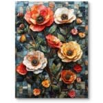 Obraz do salonu natura kwiaty mozaika zielony pomarańczowy