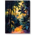 Obraz do salonu natura las dżungla tropikalna impresjonistyczny żółto-zielony