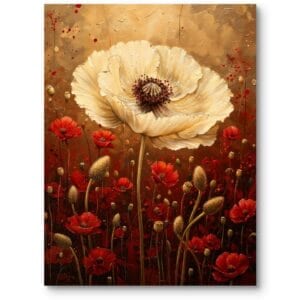 Obraz do salonu natura maki biało-czerwona klasyczny styl rustykalny