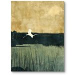 Obraz do salonu naturalizm jeziora z ptakiem zielono-żółty