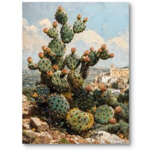 Obraz do salonu natury kaktus opuncji górska wioska realistyczny zielono-żółty