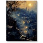 Obraz do salonu nocne miasto dziewczyna impresjonizm ciemnoniebiesko-pomarańczowy Obraz do salonu nocne miasto dziewczyna impresjonizm ciemnoniebiesko-pomarańczowy