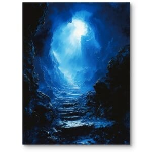 Obraz do salonu nowoczesnego schody w jaskini fantasy niebiesko-czarny