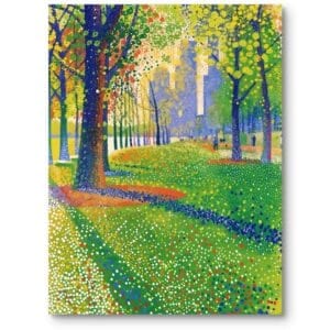 Obraz do salonu nowoczesny do salonu park poranek zielono-żółty