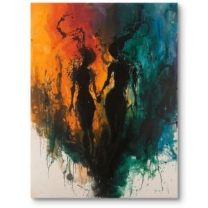 Obraz do salonu nowoczesny dwie kobiety miłość mroczny pomarańczowo-zielony
