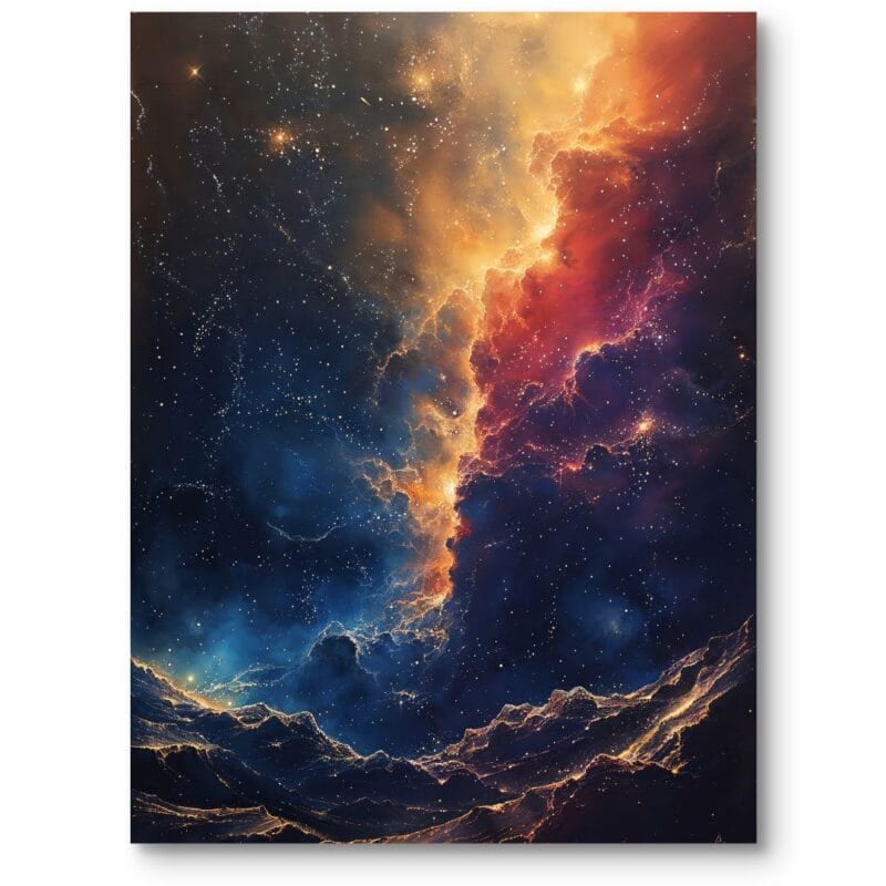 Obraz do salonu nowoczesny gwiazdy nebulosa fantasy art niebiesko-pomarańczowy