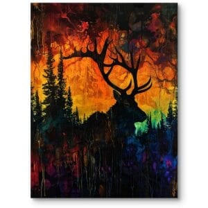 Obraz do salonu nowoczesny jeleń natura abstrakcja pomarańczowo-czerwony