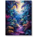 Obraz do salonu nowoczesny krajobrazy pejzaże i widoki las tropikalny fioletowo-pomarańczowy