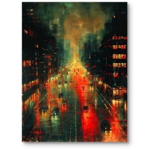 Obraz do salonu nowoczesny krajobrazy pejzaże i widoki miasta noc impresjonizm czerwono-zielony