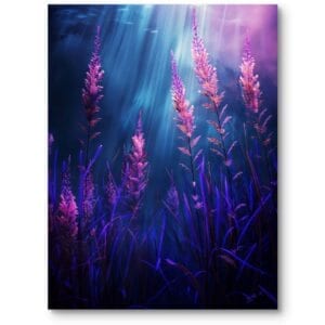 Obraz do salonu nowoczesny kwitnące trawy impresjonizm fioletowy różowy