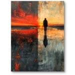 Obraz do salonu nowoczesny ludzie zachód słońca pomarańczowo-szary