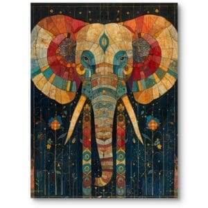 Obraz do salonu nowoczesny motywy zwierzęce dzikie zwierzęta słoń secesja niebiesko-pomarańczowy