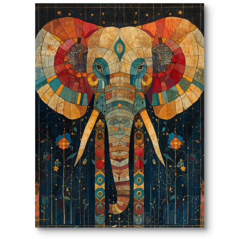 Obraz do salonu nowoczesny motywy zwierzęce dzikie zwierzęta słoń secesja niebiesko-pomarańczowy Obraz do salonu nowoczesny motywy zwierzęce dzikie zwierzęta słoń secesja niebiesko-pomarańczowy