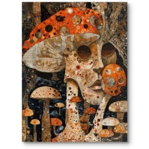 Obraz do salonu nowoczesny natura grzyby surrealizm pomarańczowo-brązowy