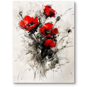 Obraz do salonu nowoczesny natura maki abstrakcja ekspresjonizm czerwono-czarny