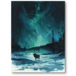 Obraz do salonu nowoczesny nocny krajobraz z reniferem realizm niebiesko-biały