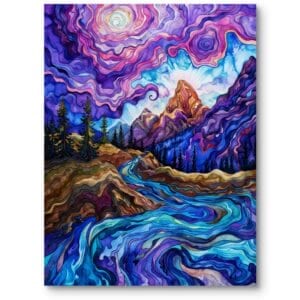 Obraz do salonu nowoczesny pejzaże i widoki góry abstrakcja fioletowo-niebieski