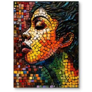 Obraz do salonu nowoczesny sztuka ludzie kobieta mozaika pomarańczowo-zielony