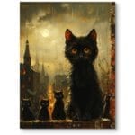 Obraz do salonu nowoczesny zwierzęta koty nocne miasto realizm czarno-pomarańczowy Obraz do salonu nowoczesny zwierzęta koty nocne miasto realizm czarno-pomarańczowy