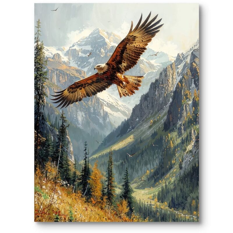 Obraz do salonu nowoczesny zwierzęta ptaki orzeł w jesiennych górach zielono-brązowy