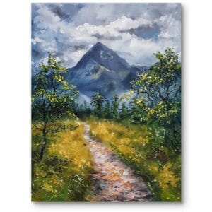 Obraz do salonu pejzaż góry impresjonizm zielono-niebieski