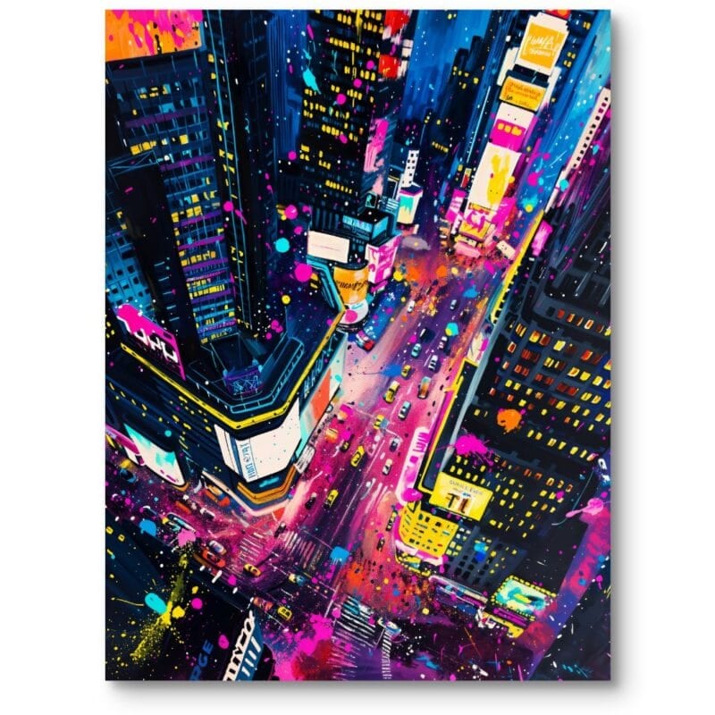 Obraz do salonu pop-art miasto nocą nowy jork różowo-niebieski