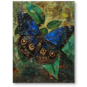 Obraz do salonu realistyczny natura motyl zielono-niebieski