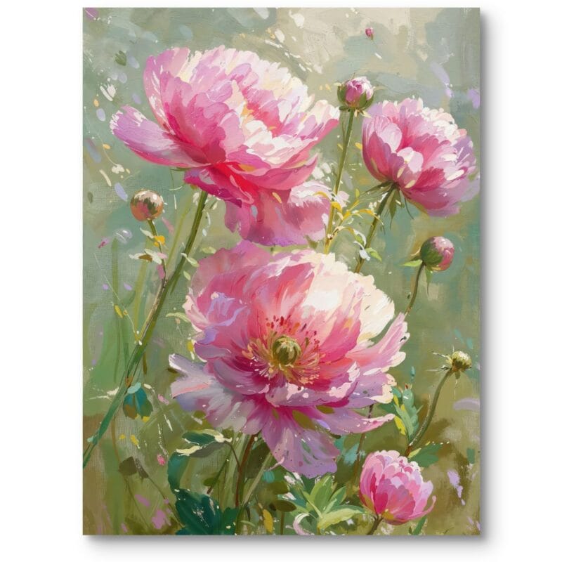 Obraz do salonu rośliny i flora piwonie realistyczny różowo-biały