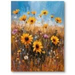 Obraz do salonu rośliny i flora słoneczniki impresjonizm żółto-niebieski Obraz do salonu rośliny i flora słoneczniki impresjonizm żółto-niebieski