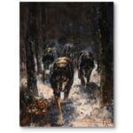 Obraz do salonu rustykalnego zwierzęta wilkena tle zimowego lasu realistyczny brązowo-czarny