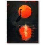 Obraz do salonu rustykalny czapla zachód słońca jezioro impresjonizm pomarańczowo-czarny Obraz do salonu rustykalny czapla zachód słońca jezioro impresjonizm pomarańczowo-czarny