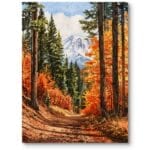 Obraz do salonu rustykalny krajobraz las góry pomarańczowo-zielony