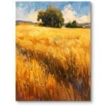 Obraz do salonu rustykalny krajobraz pole drzewo impresjonizm złoto-niebieski Obraz do salonu rustykalny krajobraz pole drzewo impresjonizm złoto-niebieski