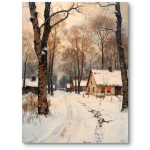 Obraz do salonu rustykalny krajobrazy pejzaże zima biało-brązowy
